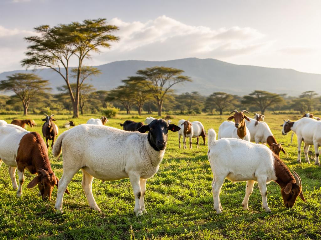 Dorper sheep and Boer goats grazing on KALRO Farm Naivasha
