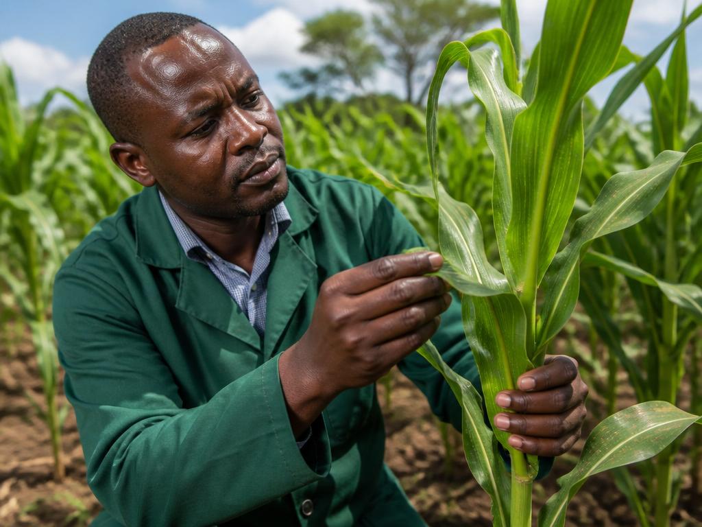 Researcher examining crops